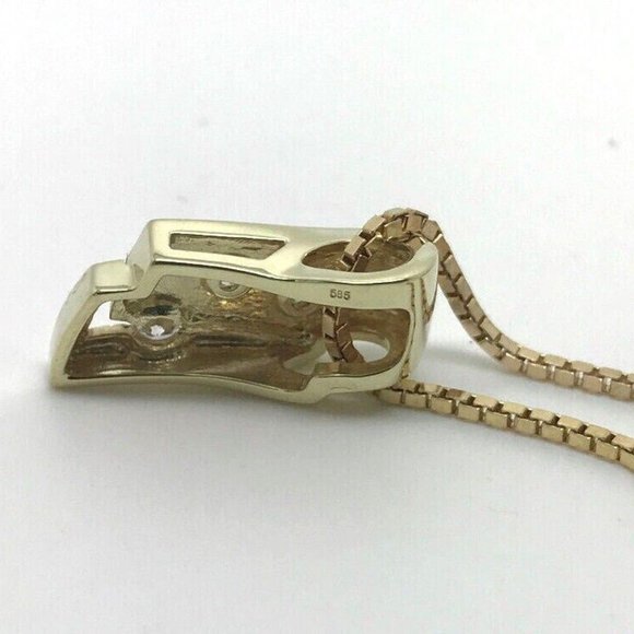 14k Yellow Gold 3 Stone Round Brilliant Diamonds Pendant & Chain - Picture 3 of 6